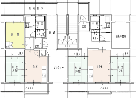 梅木団地B棟2Dk間取り図