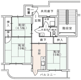 中多久駅前改良住宅3K間取り図1